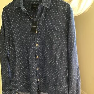 Lucky Oxford Dot Print Point Collar Long Sleeve Button Down Shirt Sz M NWT Blue